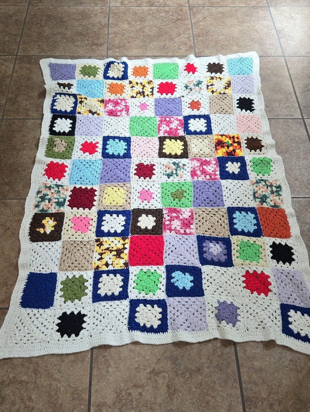 Handmade Multicolor Crochet Granny Square Throw Blanket - Brand: